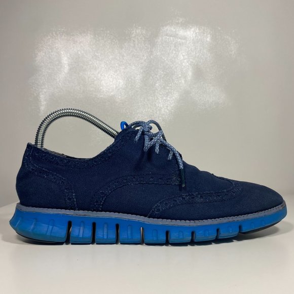 Cole Haan Men Shoes Zero Grand OS Wing Tip Lace Up Almond Toe Blue Sz 7 - Picture 8 of 16